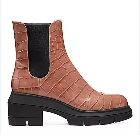 Stuart Weitzman Norah Chelsea Boots Tan Croc Leather, New, Size 11C - Picture 2 of 10